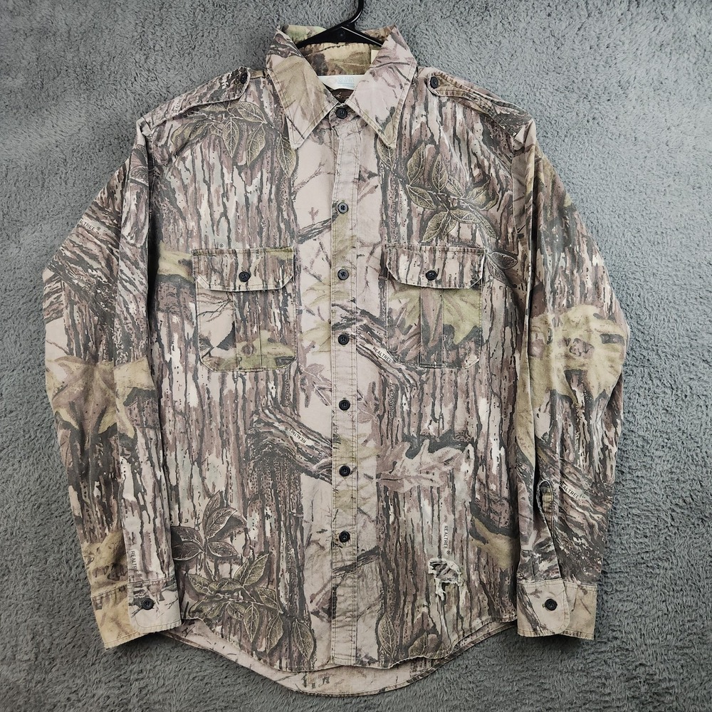 Vintage Sports Afield Realtree Treebark Camo Button Up Shirt Mens XL Field USA
